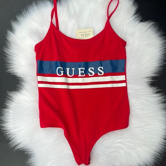 New Guess Body Betsie Logo Bodysuit Red SZ S - Picture 1 of 4
